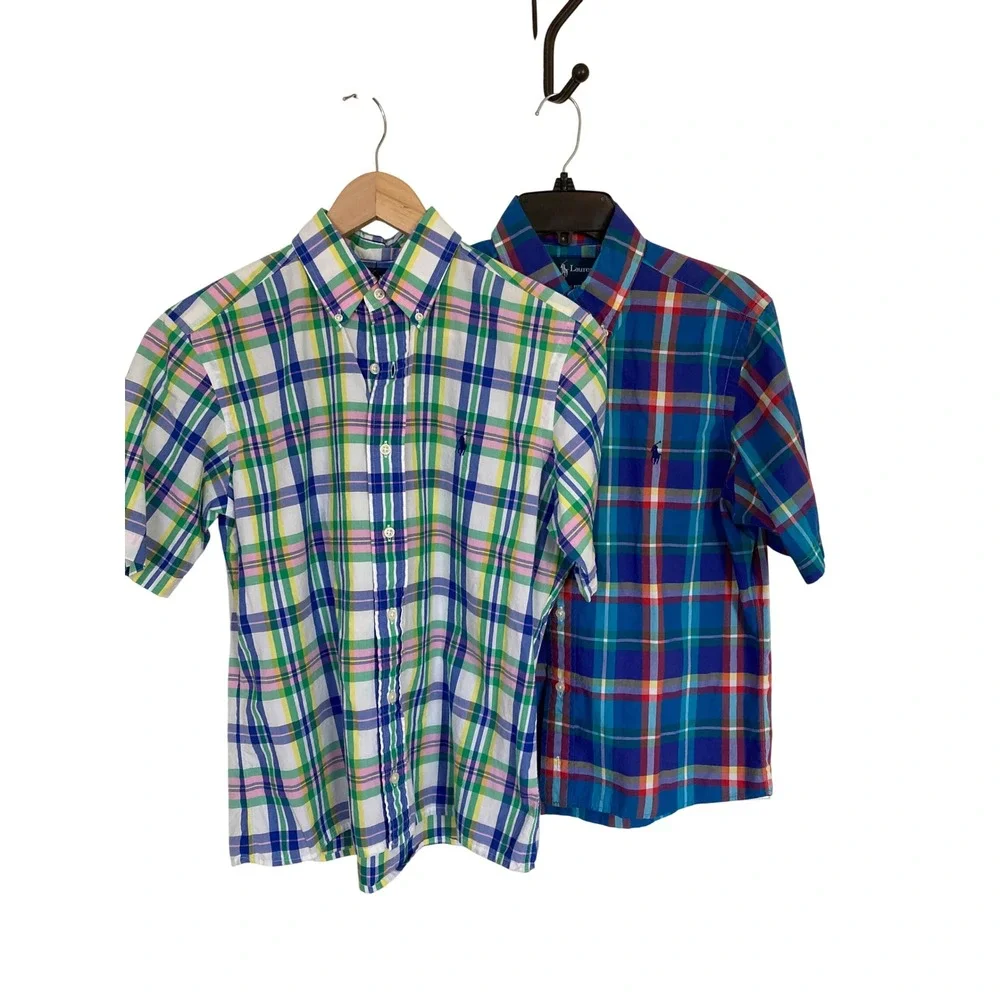 Ralph Lauren Youth Classic Fit Plaid Short Slv Button Down Shirt Bundle Size S